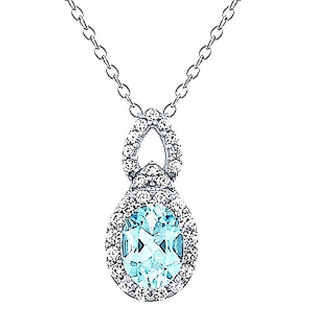 Sterling Silver Genuine Blue Topaz & White Sapphire Necklace